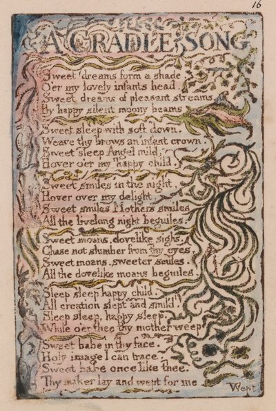 Songs of Innocence and of Experience, Plate 16, A Cradle Song (Bentley 16) by William Blake